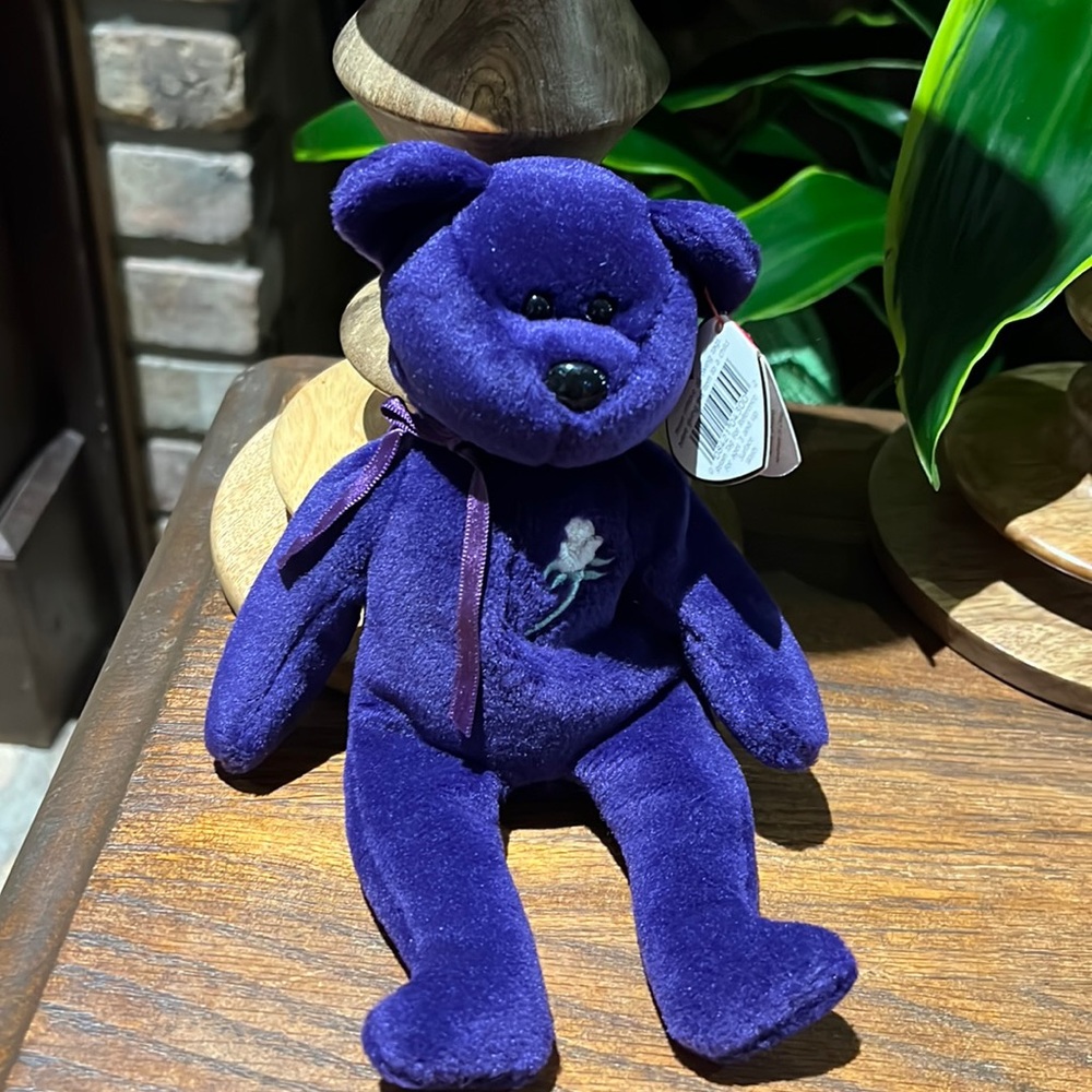 Original TY beanie babies purple Teddy Bear “Princess “ with error